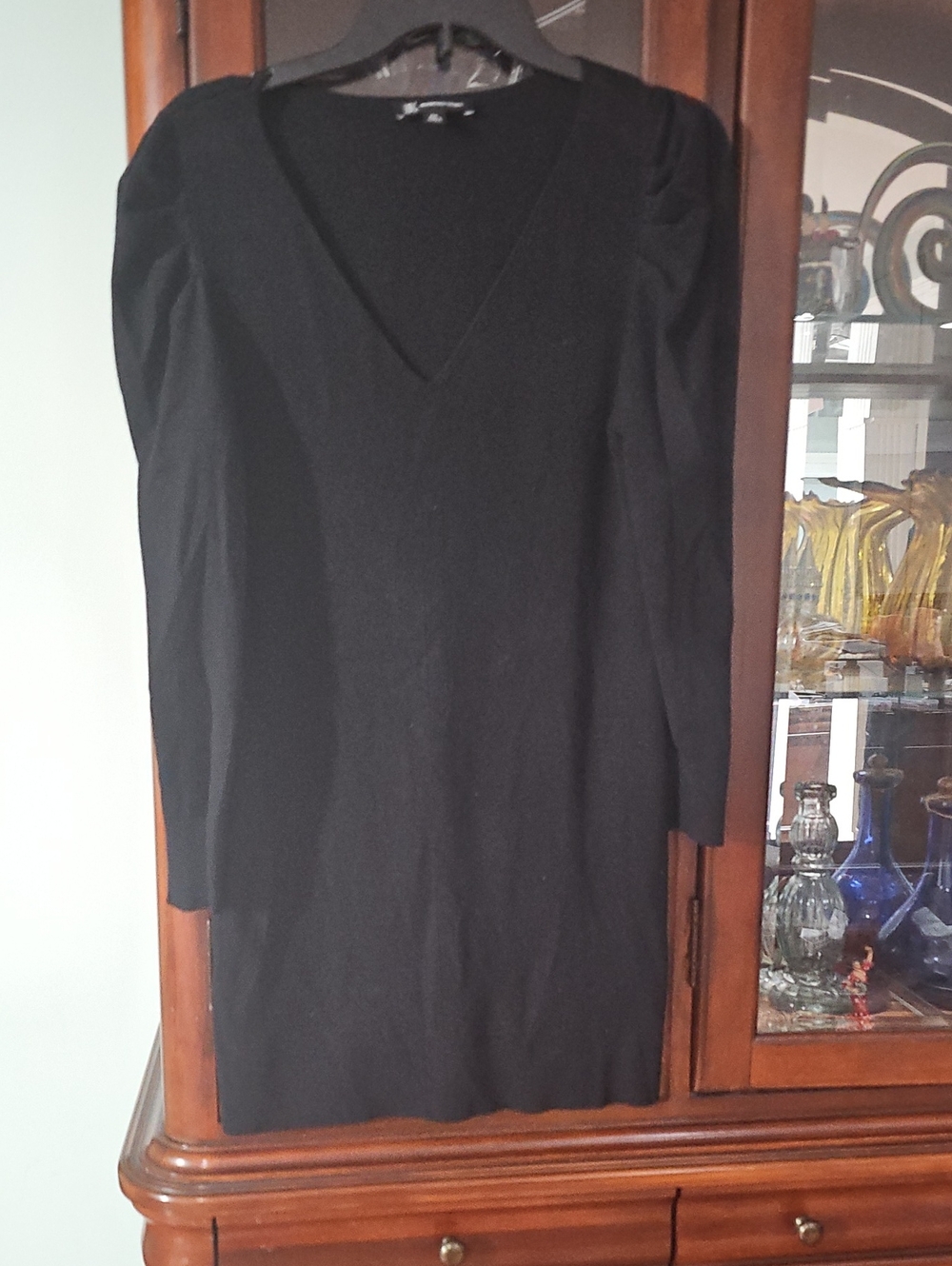 INC International Concepts Black V-Neck Long Sleeve Mini Dress Size PXL